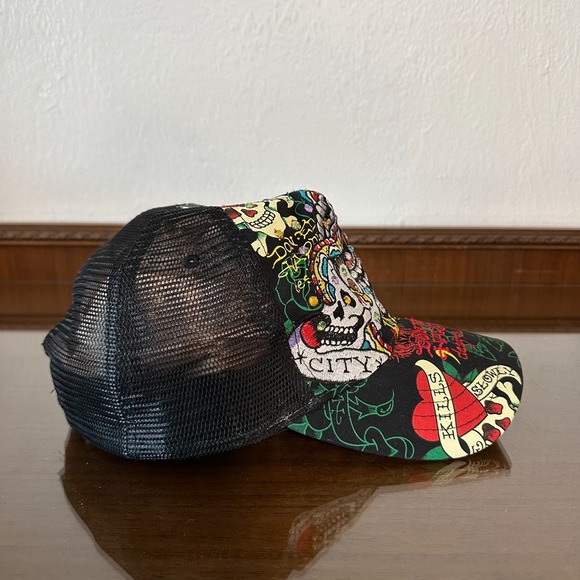 Christian Audigier Don Ed Hardy Hat Cap Snap Back Love Kills Trucker Mesh Jewels - Picture 4 of 9